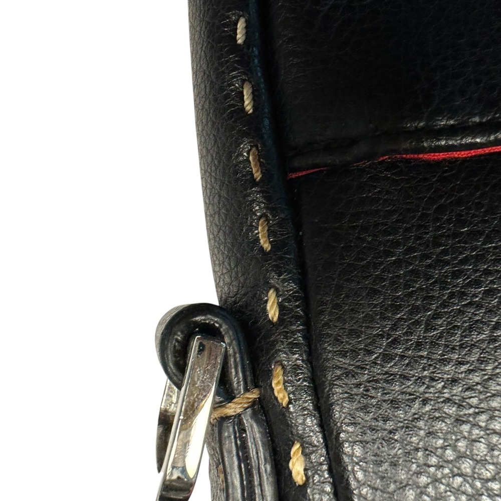 Liz Claiborne Black Leather Crossbody Messenger Bag with Red Lining‎